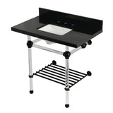 Templeton KVPK36KASQB0 36-Inch Console Sink with Acrylic Legs (8-Inch, 3 Hole), Black Granite/Matte Black