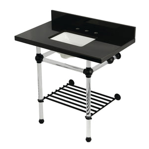 Templeton KVPK36KASQB0 36-Inch Console Sink with Acrylic Legs (8-Inch, 3 Hole), Black Granite/Matte Black