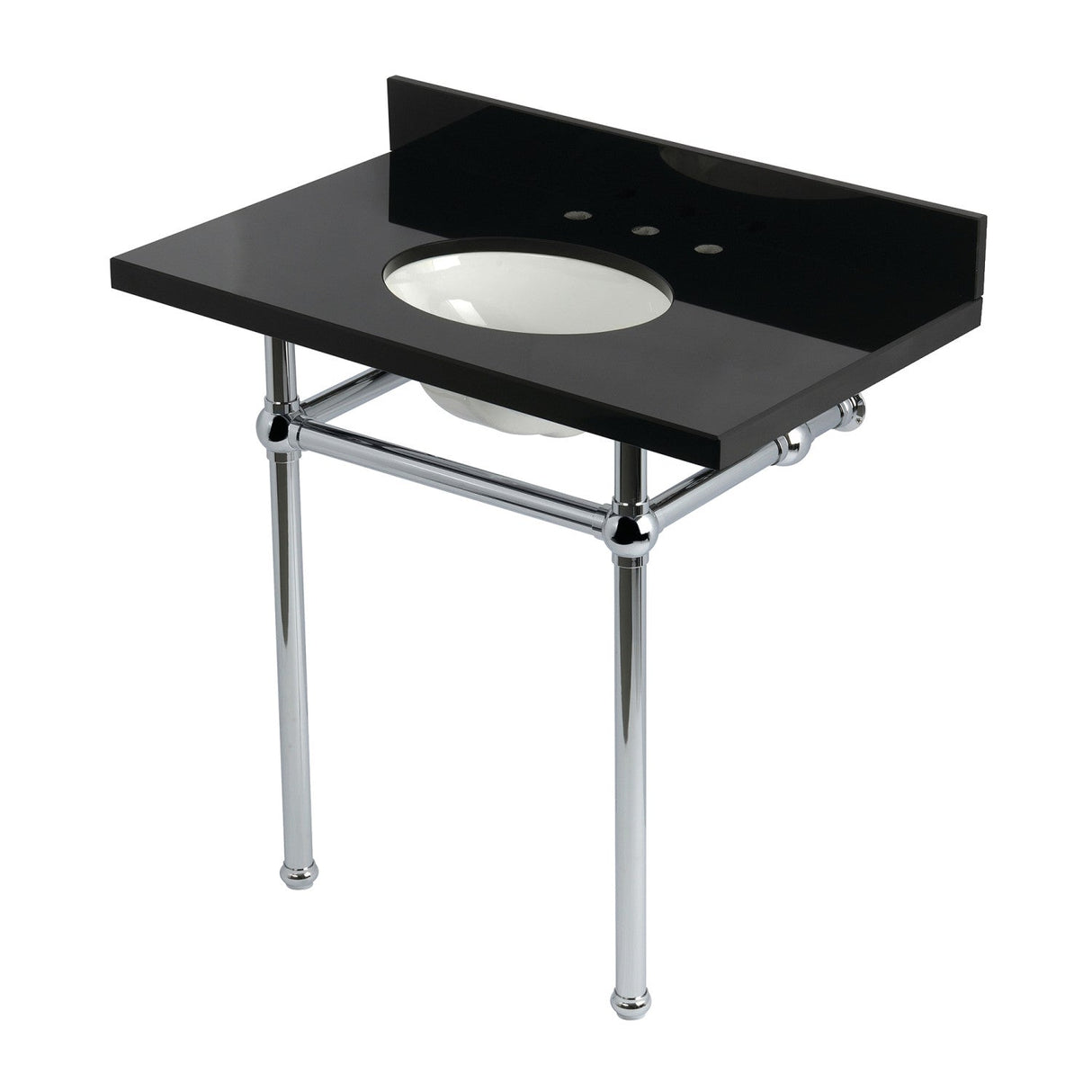 Templeton KVPK36KB1 36-Inch Black Granite Console Sink with Brass Legs, Black Granite/Polished Chrome