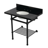 Templeton KVPK36KBB0 36-Inch Console Sink with Brass Legs (8-Inch, 3 Hole), Black Granite/Matte Black