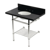 Templeton KVPK36KBB6 36-Inch Console Sink with Brass Legs (8-Inch, 3 Hole), Black Granite/Polished Nickel