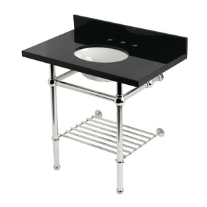 Templeton KVPK36KBB6 36-Inch Console Sink with Brass Legs (8-Inch, 3 Hole), Black Granite/Polished Nickel