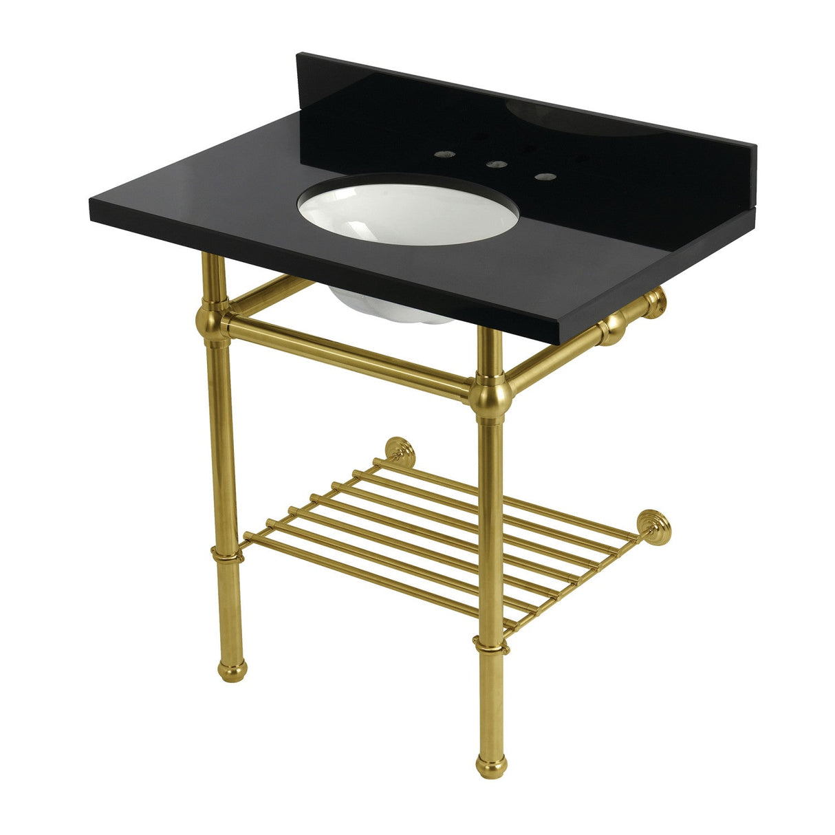 Templeton KVPK36KBB7 36-Inch Console Sink with Brass Legs (8-Inch, 3 Hole), Black Granite/Brushed Brass