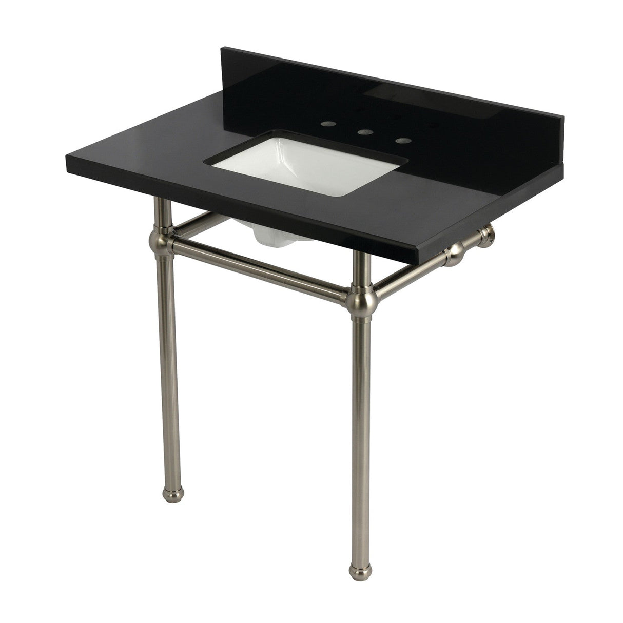 Templeton KVPK36KBSQ8 36-Inch Black Granite Console Sink with Brass Legs, Black Granite/Brushed Nickel