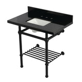 Templeton KVPK36KBSQB0 36-Inch Console Sink with Brass Legs (8-Inch, 3 Hole), Black Granite/Matte Black