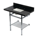 Templeton KVPK36KBSQB1 36-Inch Console Sink with Brass Legs (8-Inch, 3 Hole), Black Granite/Polished Chrome