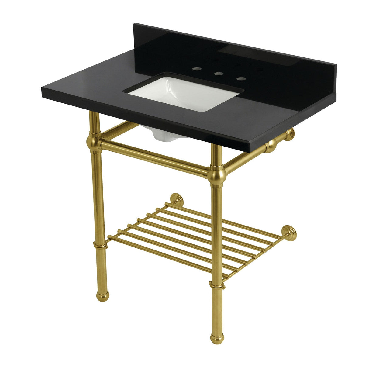 Templeton KVPK36KBSQB7 36-Inch Console Sink with Brass Legs (8-Inch, 3 Hole), Black Granite/Brushed Brass