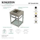 Kingston Commercial KVSP2522B1 Stainless Steel Console Sink with Glass Shelf, Brushed/Polished Chrome