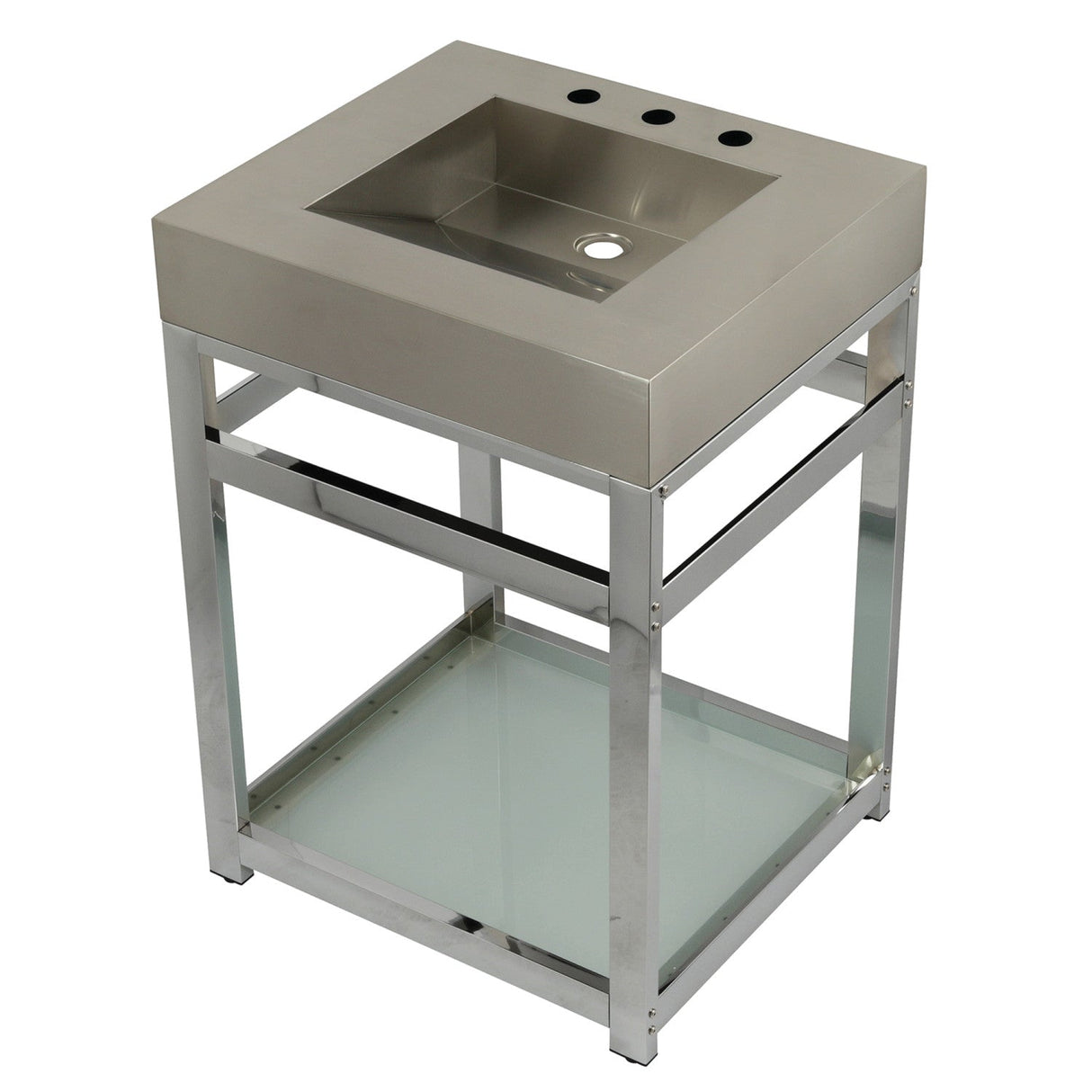 Kingston Commercial KVSP2522B1 Stainless Steel Console Sink with Glass Shelf, Brushed/Polished Chrome