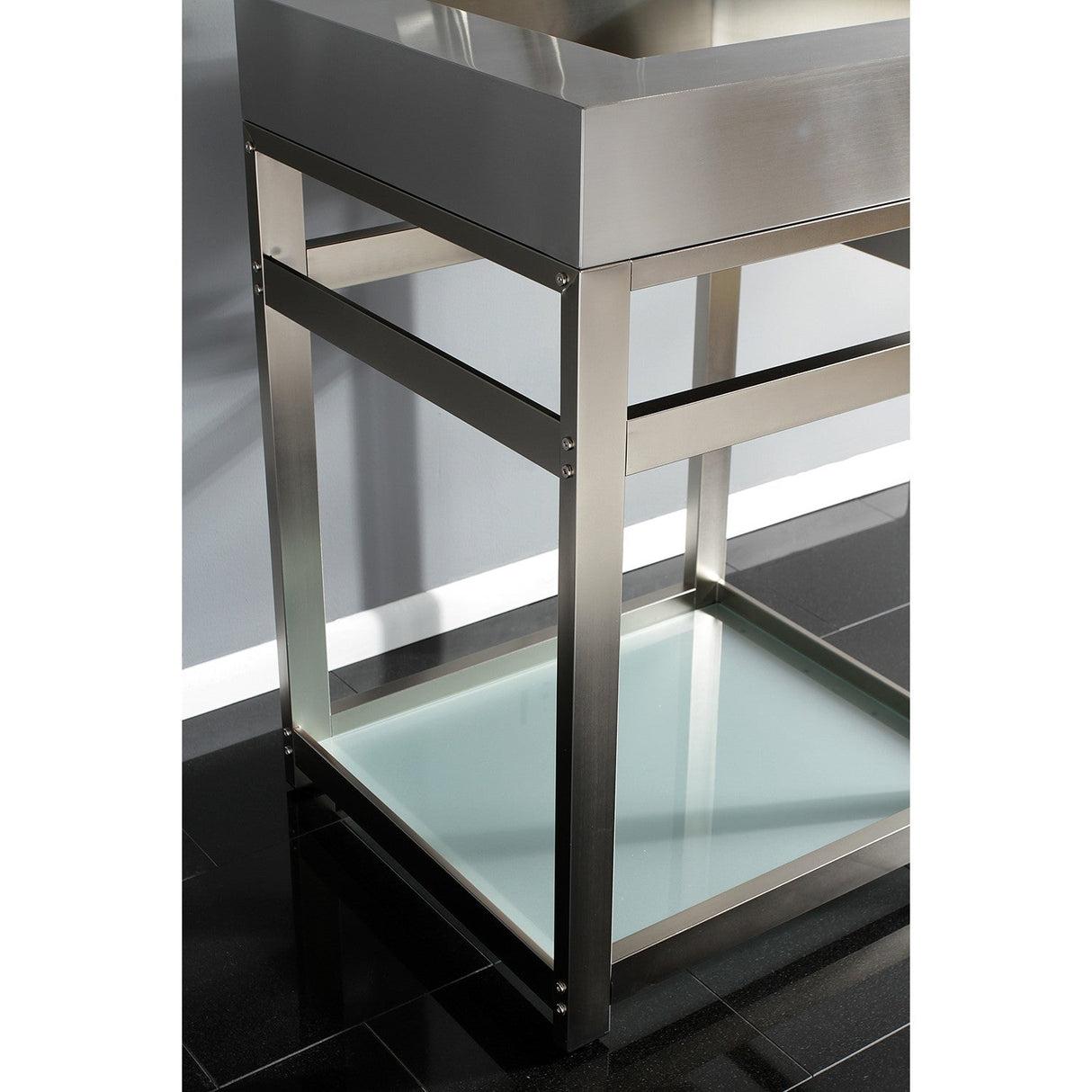 Kingston Commercial KVSP2522B8 Stainless Steel Console Sink with Glass Shelf, Brushed/Brushed Nickel