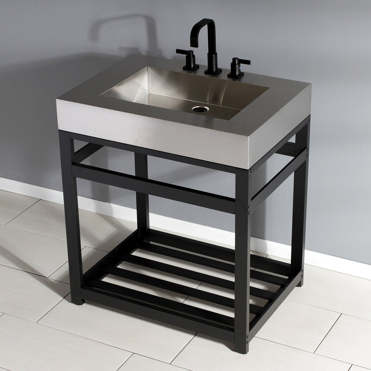 Kingston Commercial KVSP3122A0 Stainless Steel Console Sink, Brushed/Matte Black