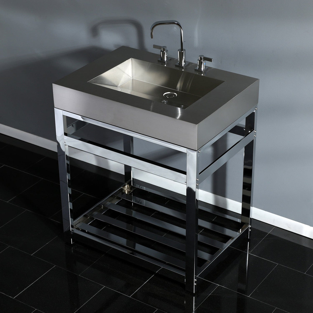 Kingston Commercial KVSP3122A1 Stainless Steel Console Sink, Brushed/Polished Chrome