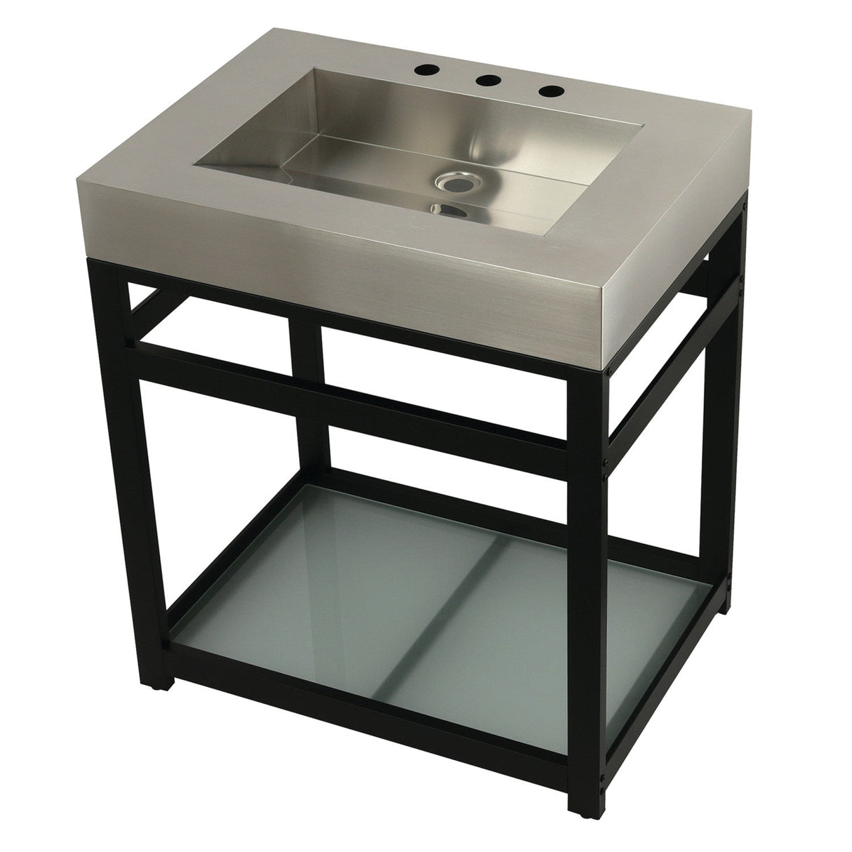 Kingston Commercial KVSP3122B0 Stainless Steel Console Sink with Glass Shelf, Brushed/Matte Black