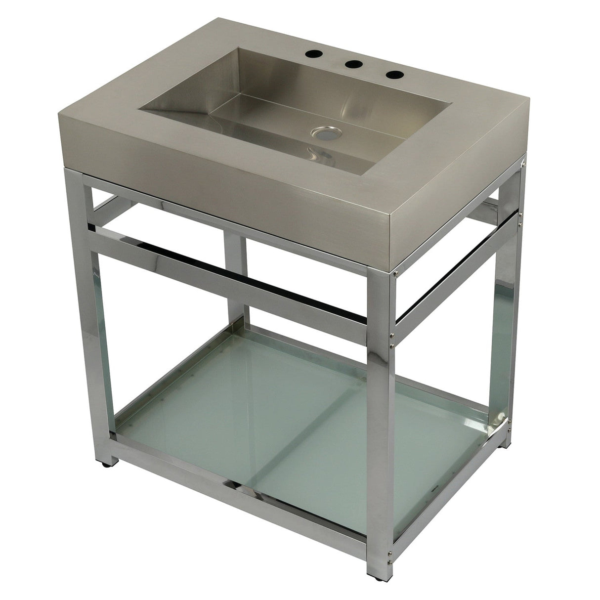 Kingston Commercial KVSP3122B1 Stainless Steel Console Sink with Glass Shelf, Brushed/Polished Chrome