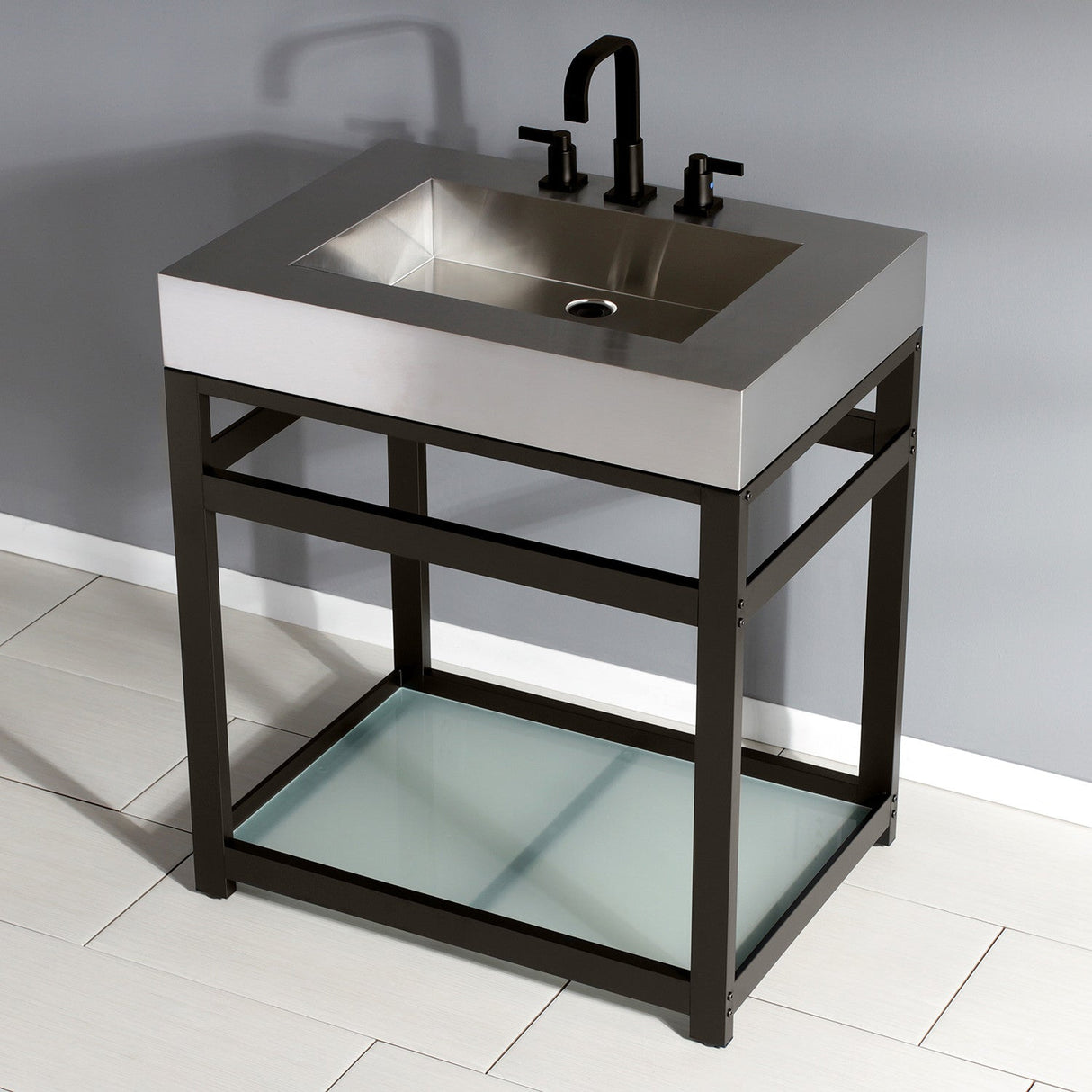 Kingston Commercial KVSP3122B5 Stainless Steel Console Sink with Glass Shelf, Brushed/Oil Rubbed Bronze