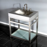 Kingston Commercial KVSP3122B8 Stainless Steel Console Sink with Glass Shelf, Brushed/Brushed Nickel