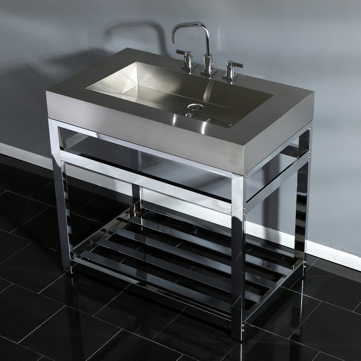 Kingston Commercial KVSP3722A1 Stainless Steel Console Sink, Brushed/Polished Chrome