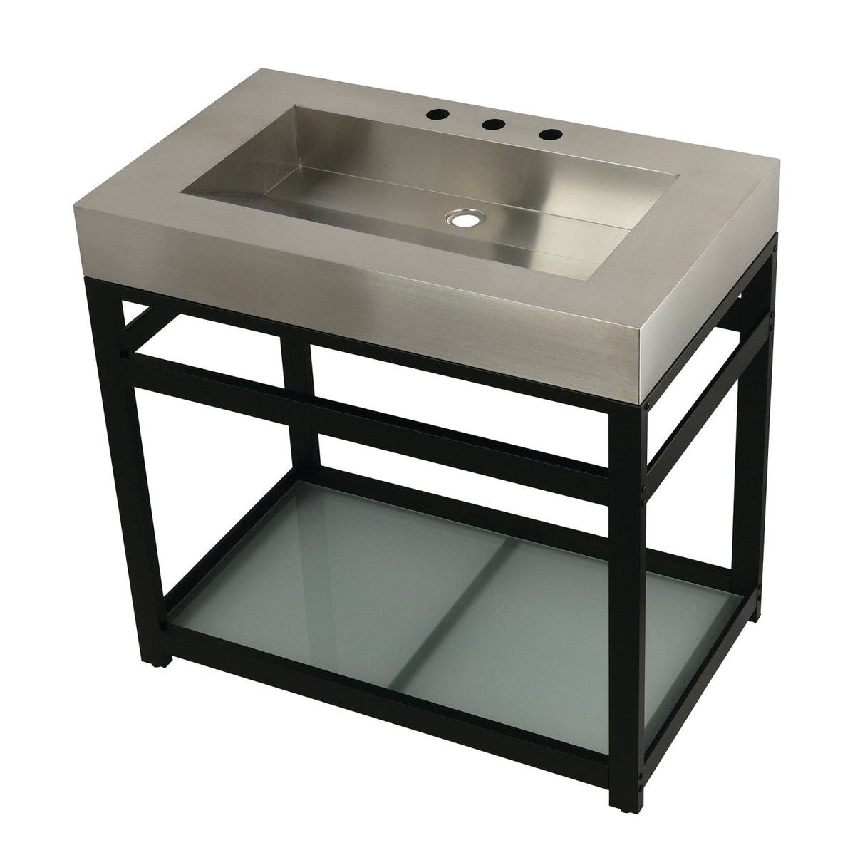 Kingston Commercial KVSP3722B0 Stainless Steel Console Sink with Glass Shelf, Brushed/Matte Black