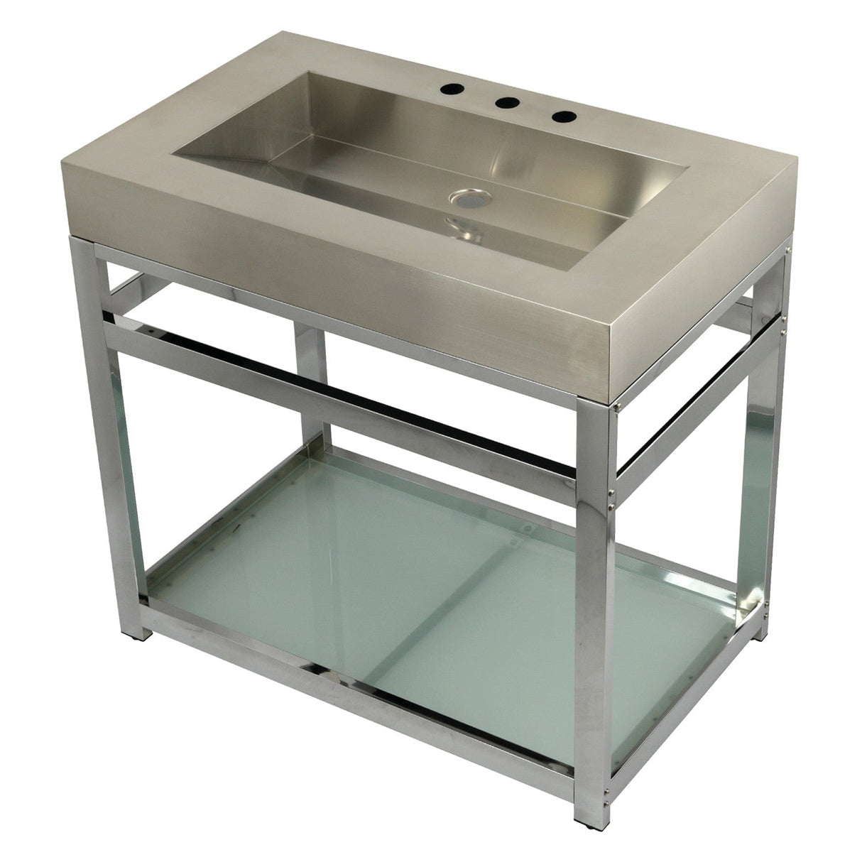 Kingston Commercial KVSP3722B1 Stainless Steel Console Sink with Glass Shelf, Brushed/Polished Chrome