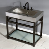 Kingston Commercial KVSP3722B5 Stainless Steel Console Sink with Glass Shelf, Brushed/Oil Rubbed Bronze