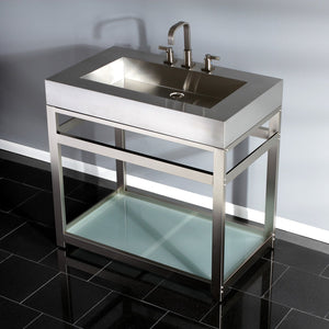 Kingston Commercial KVSP3722B8 Stainless Steel Console Sink with Glass Shelf, Brushed/Brushed Nickel