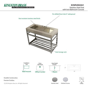 Kingston Commercial KVSP4922A1 Stainless Steel Console Sink, Brushed/Polished Chrome