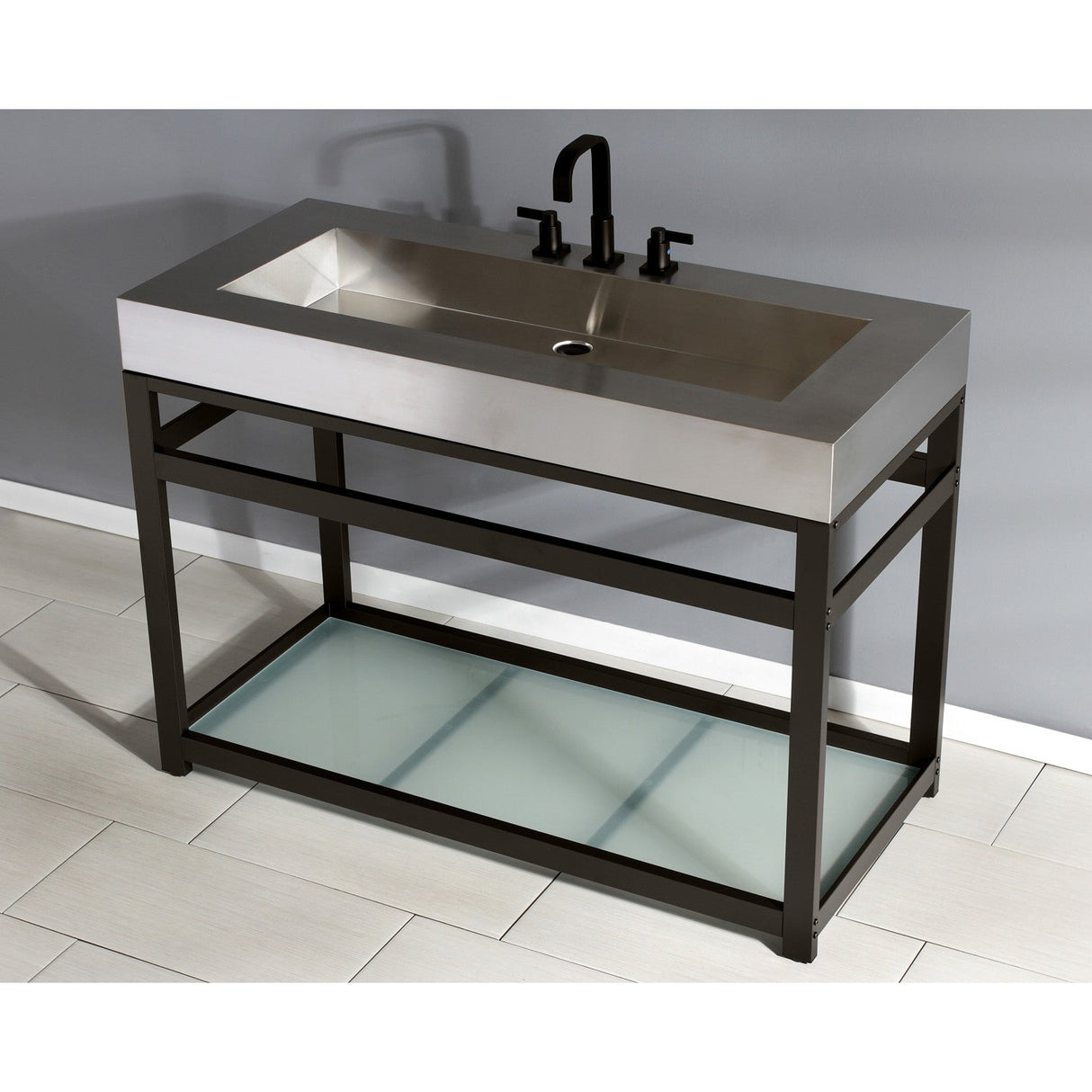 Kingston Commercial KVSP4922B5 Stainless Steel Console Sink with Glass Shelf, Brushed/Oil Rubbed Bronze