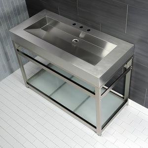 Kingston Commercial KVSP4922B8 Stainless Steel Console Sink with Glass Shelf, Brushed/Brushed Nickel
