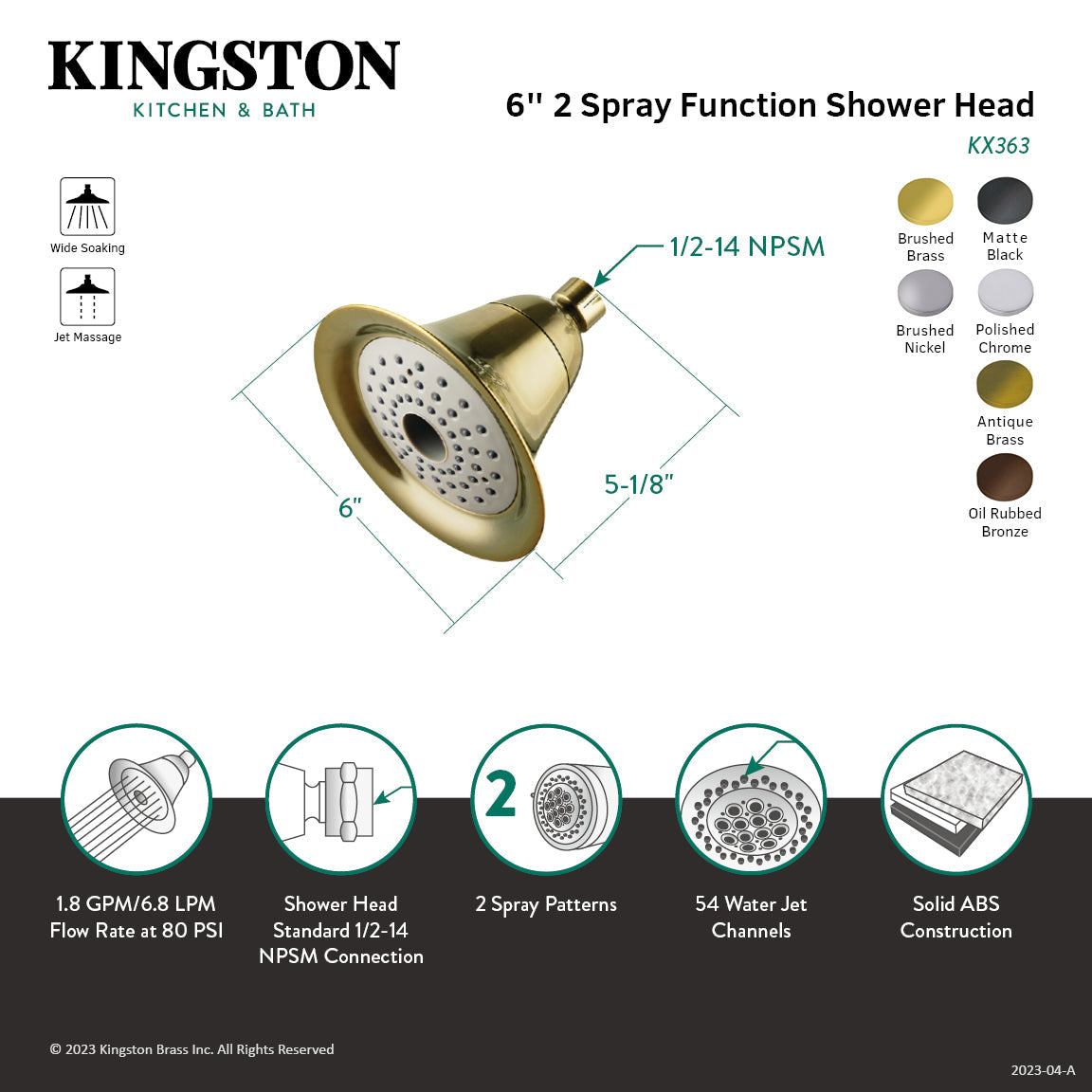 Shower Scape KX361 6-Inch Plastic Adjustable Shower Head, Polished Chrome