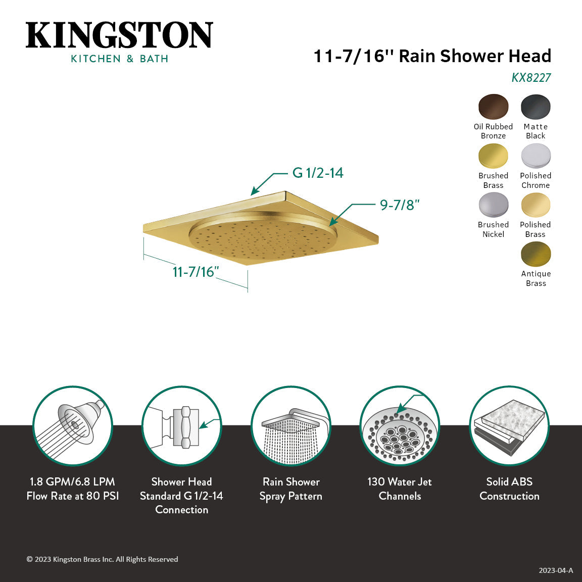 Claremont KX8221 12-Inch Square Plastic Shower Head, Polished Chrome
