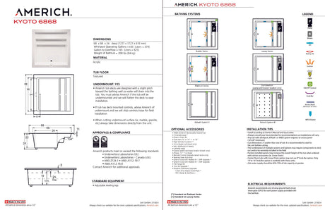 Americh KY6868TA5-BI Kyoto 6868 - Tub Only / Airbath 5 - Biscuit