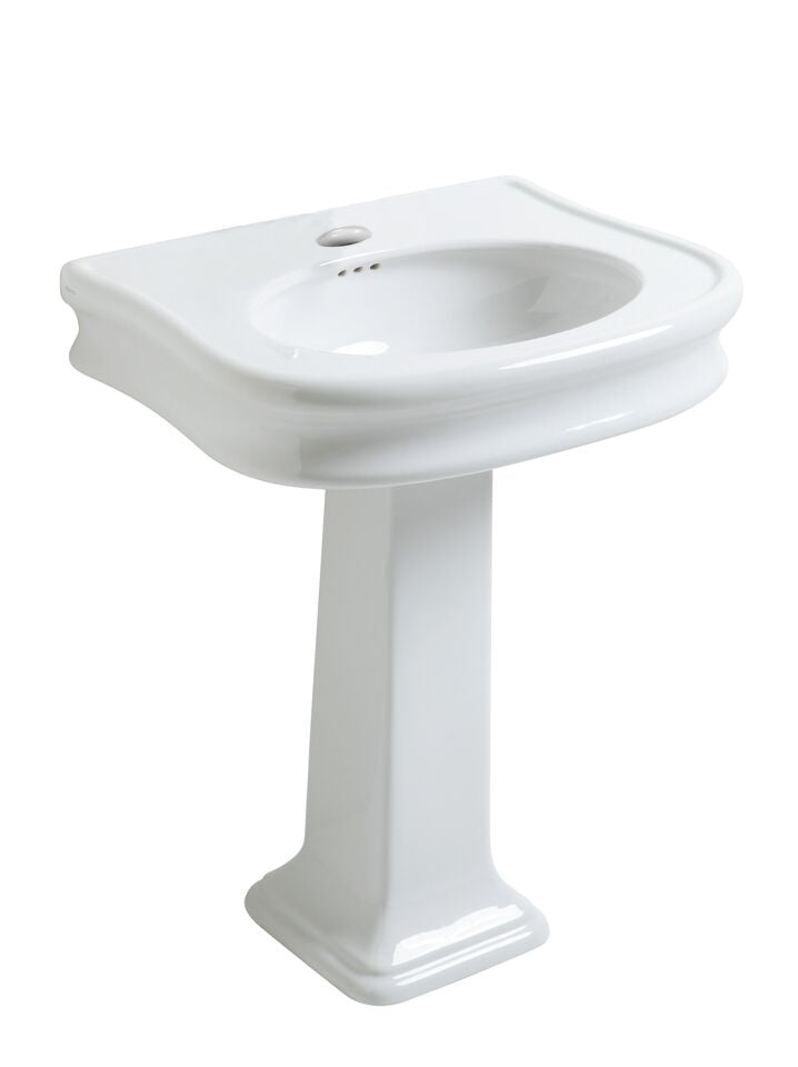 Isabella Collection Traditional Pedestal Sink with Integrated Oval Bowl, Seamless Rounded Decorative Trim, Rear Overflow and Single Hole Faucet Drill