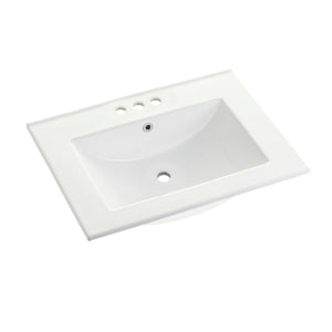 Ultra  Modern LBT24187W34 24-Inch Ceramic Vanity Sink Top (4" Faucet Drillings), White