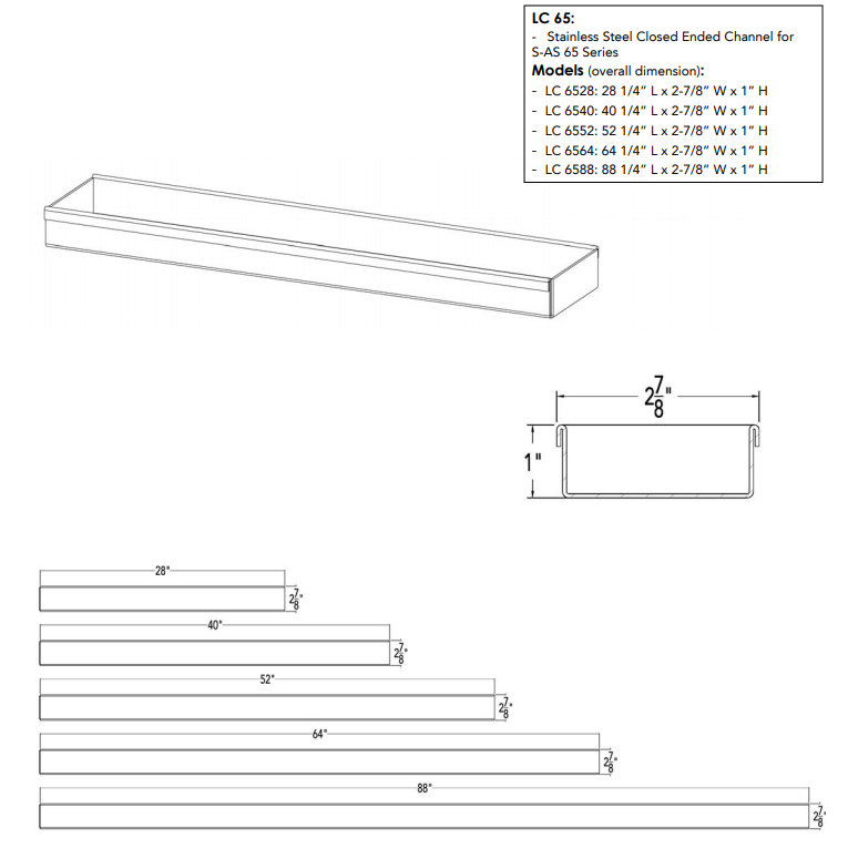 Infinity Drain LC 6528 28" LC Channel 1" High
