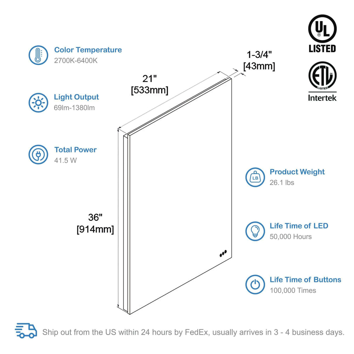 Blossom Beta LED Mirror Frosted Sides