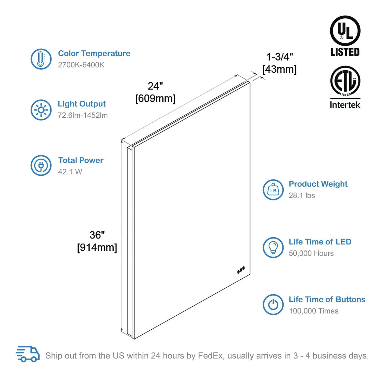 Blossom Beta LED Mirror Frosted Sides