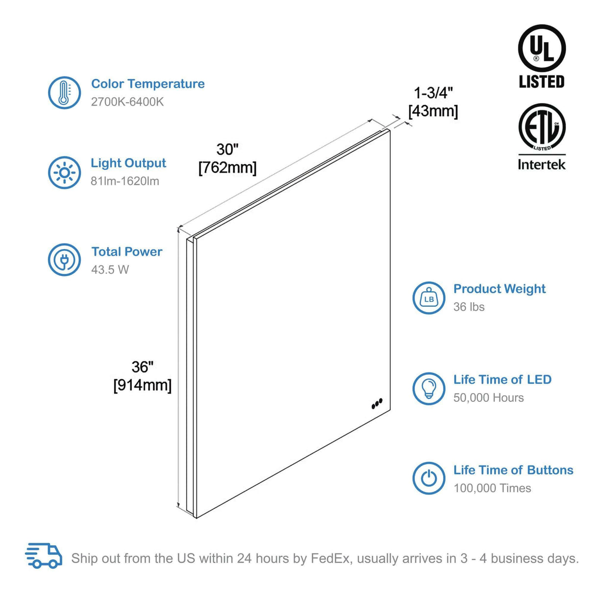 Blossom Beta LED Mirror Frosted Sides