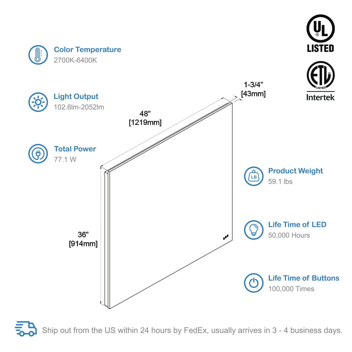Blossom Beta LED Mirror Frosted Sides