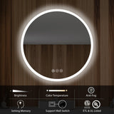 Blossom Orion Round LED Frosted Side Mirror, Adjustable Light, Built-In Defogger