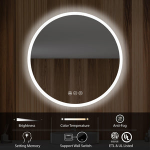 Blossom Orion Round LED Frosted Side Mirror, Adjustable Light, Built-In Defogger
