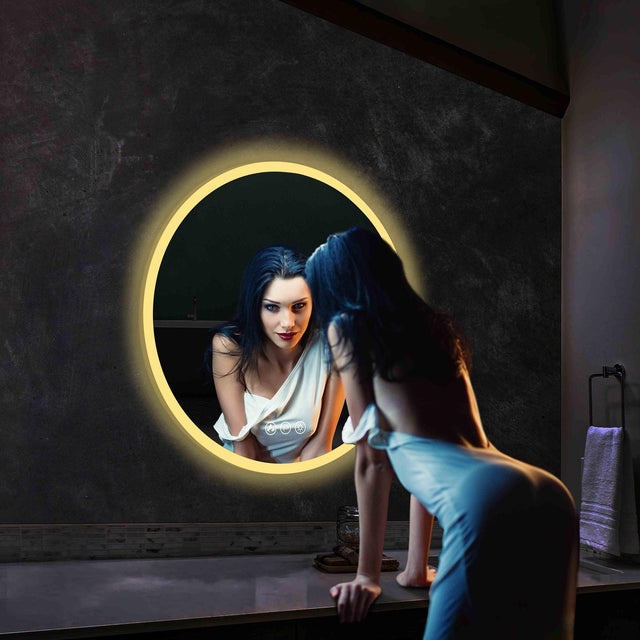 Blossom Orion Round LED Frosted Side Mirror, Adjustable Light, Built-In Defogger