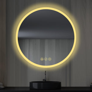 Blossom Orion Round LED Frosted Side Mirror, Adjustable Light, Built-In Defogger