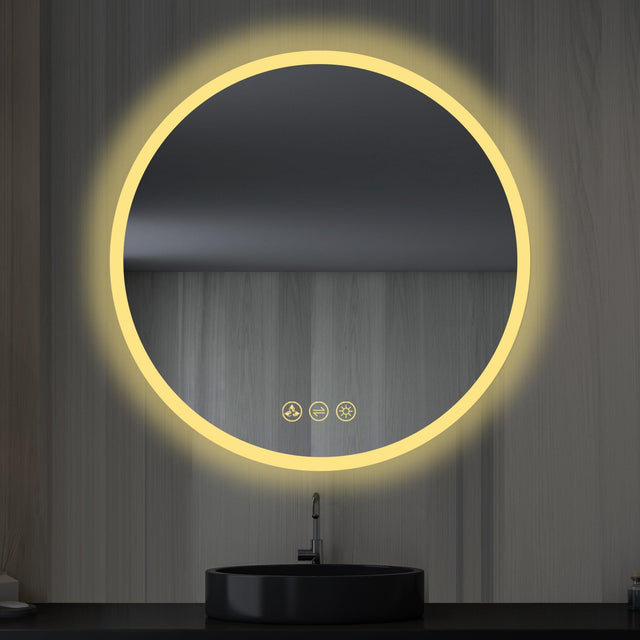 Blossom Orion Round LED Frosted Side Mirror, Adjustable Light, Built-In Defogger