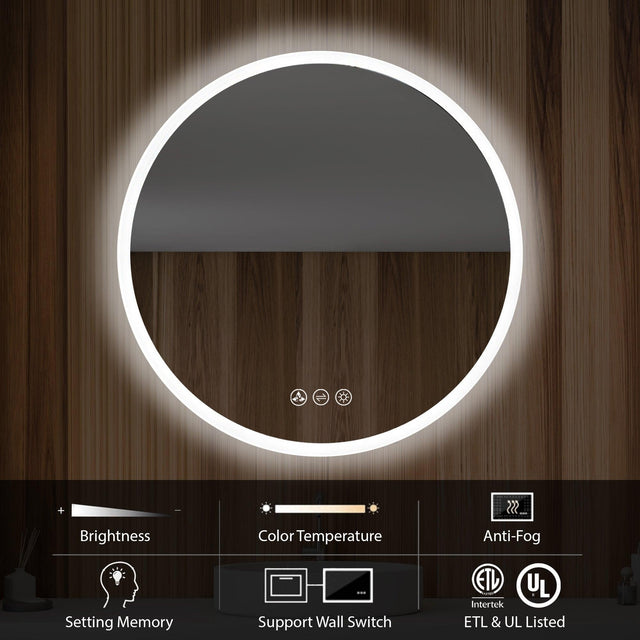 Blossom Orion Round LED Frosted Side Mirror, Adjustable Light, Built-In Defogger