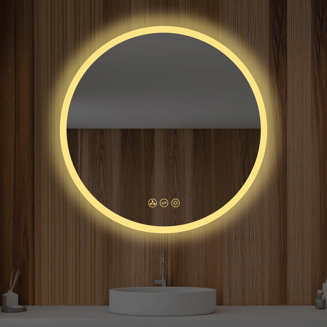 Blossom Orion Round LED Frosted Side Mirror, Adjustable Light, Built-In Defogger