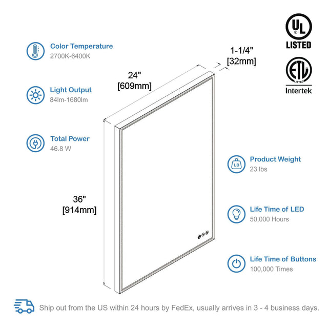 Blossom Stellar LED Mirror, Smart Touch, Dual Finish Options &   Multiple Sizes