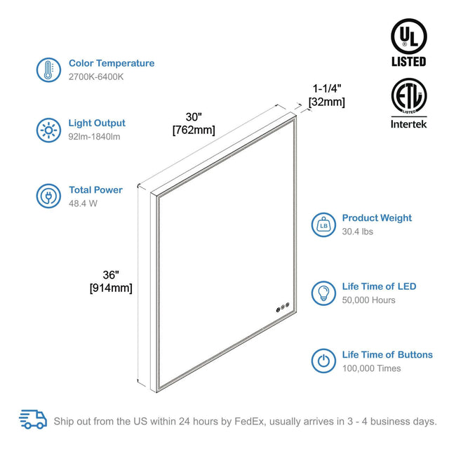 Blossom Stellar LED Mirror, Smart Touch, Dual Finish Options &   Multiple Sizes