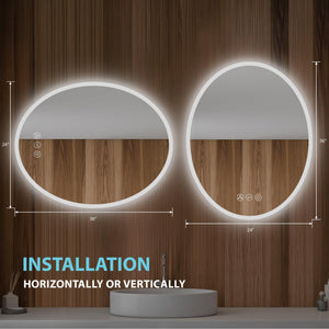 Blossom Oval LED Mirror Frosted Side, Touch Control & Dual Mounting, 20" x 30" & 30" x 34"