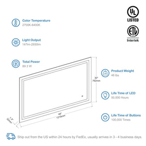Blossom Lyra, Versatile LED Bathroom Mirror with Touch Control and Built-In Defogger