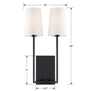 Lena 2 Light Black Forged Sconce LEN-252-BF